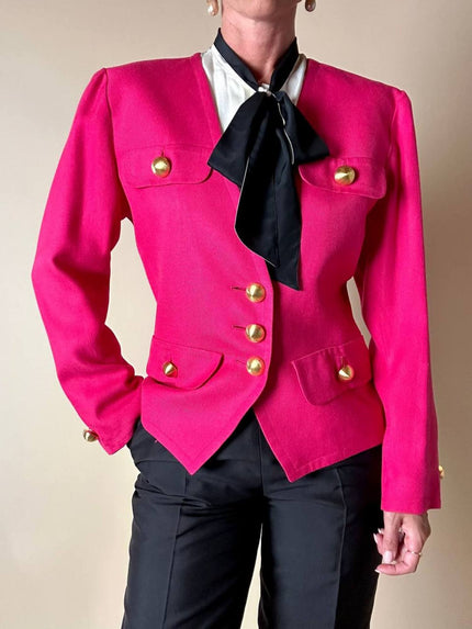 Blazer fucsia con bottoni gioiello dorati in metallo satinato “Yves Saint Laurent”