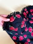 Bustier nero fantasia rose rosse in seta operata “Rena Lange”