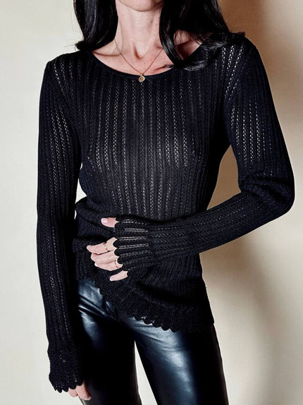 Maglia vintage Yves Saint Laurent nera traforata con profili smerlati