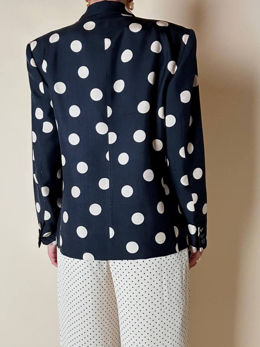 Blazer in seta nera a grandi pois color panna “Genny”