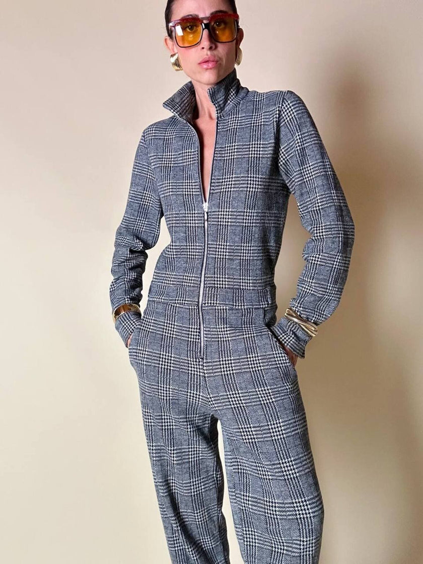 Jumpsuit in misto lana fantasia principe di Galles