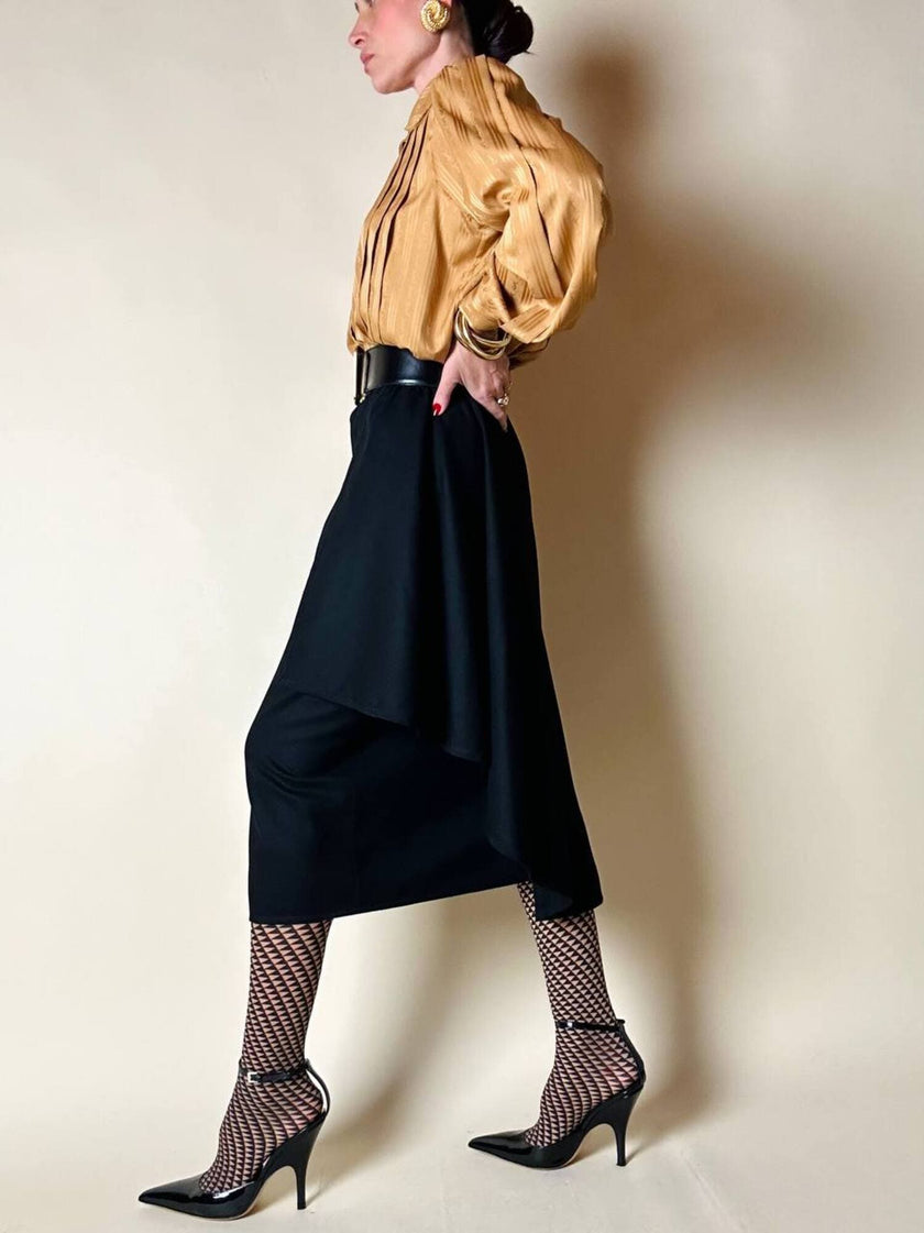 Gonna a portafoglio con dettaglio couture in lana nera “Yves Saint Laurent”