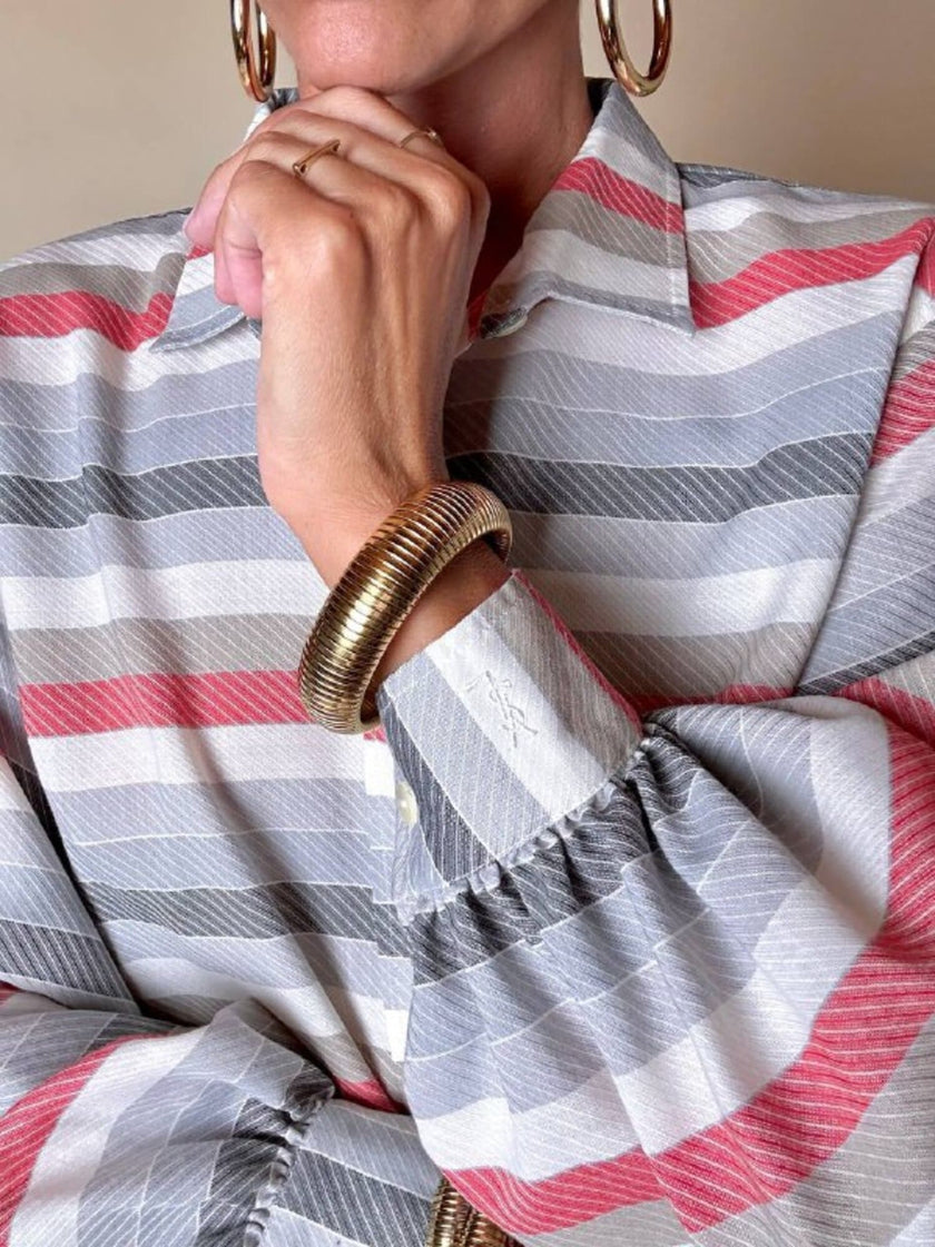 Camicia Yves Saint Laurent a righe multicolori con manica a pipistrello