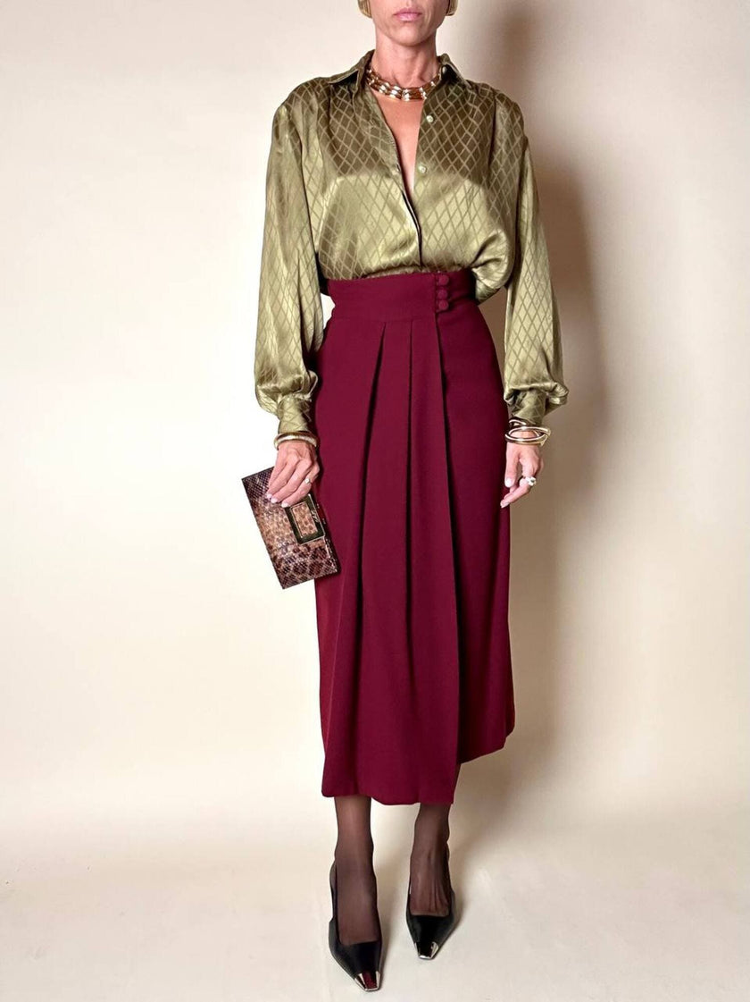 Cacharel burgundy crepe wrap-effect midi skirt