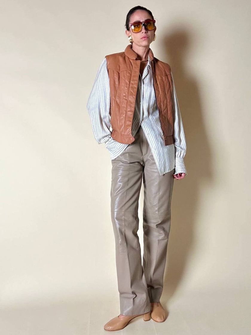 Pantalón de tiro alto de piel color crema “Grandinetti”