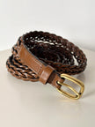 Cintura Gucci in pelle intrecciata color cuoio con fibbia oro