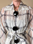 Trench lungo in organza di seta bianca operata con maxi bottoni neri “Emporio Armani”