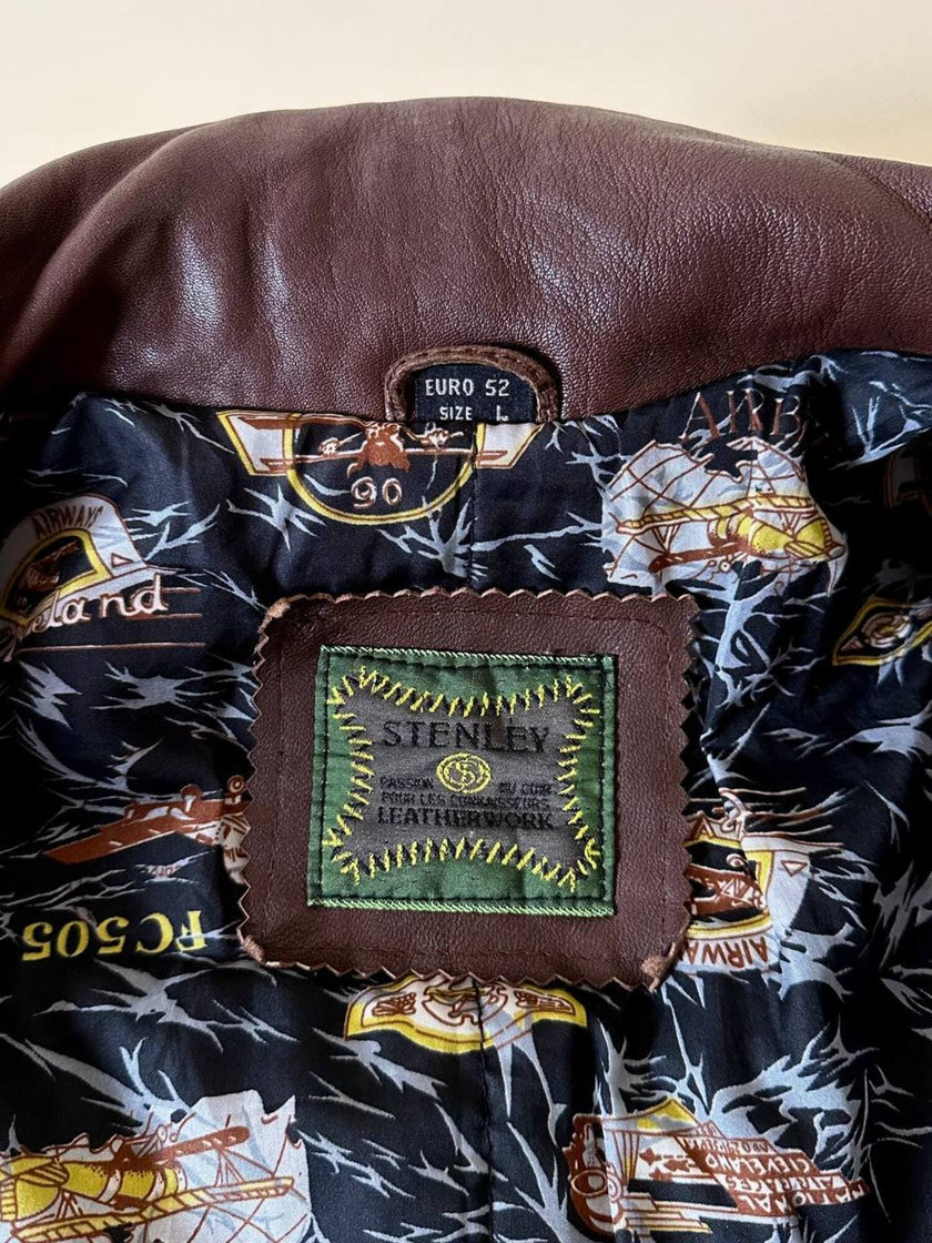 Bomber vintage stile aviator in pelle marrone Stenley