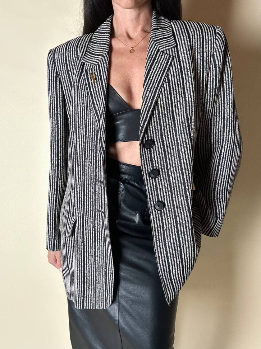 Blazer vintage Yves Saint Laurent a righe verticali panna e nero