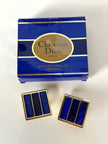 Orecchini a clip Christian Dior in metallo dorato con moduli in vetro bluette effetto mosaico