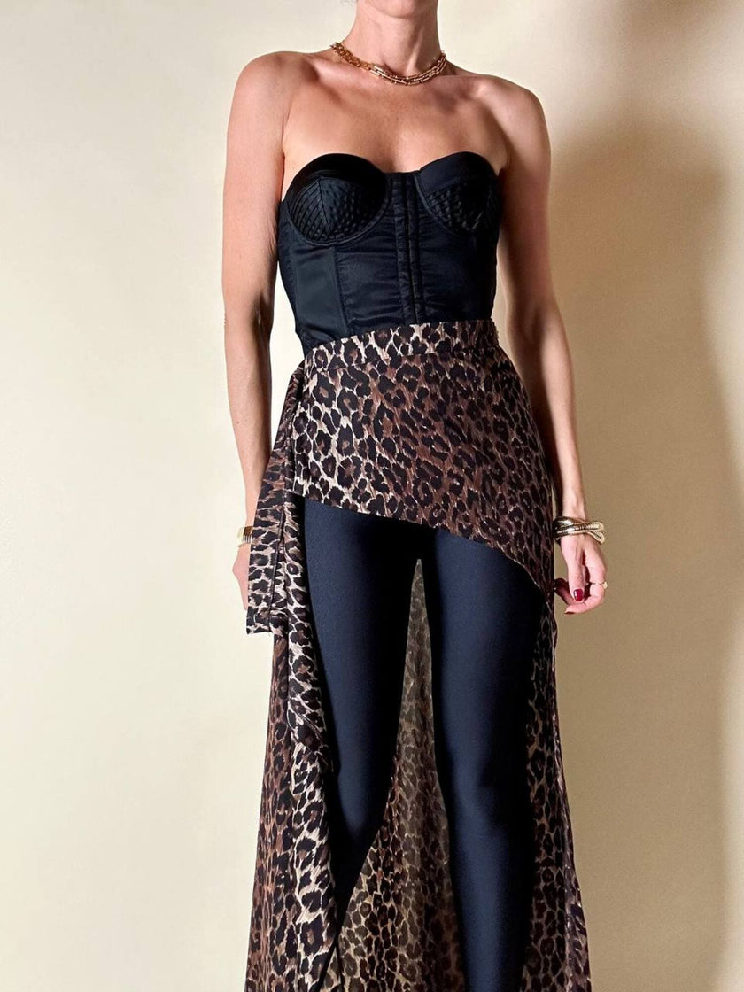 Schwarzes Satin-Bustier mit Tülleinsatz