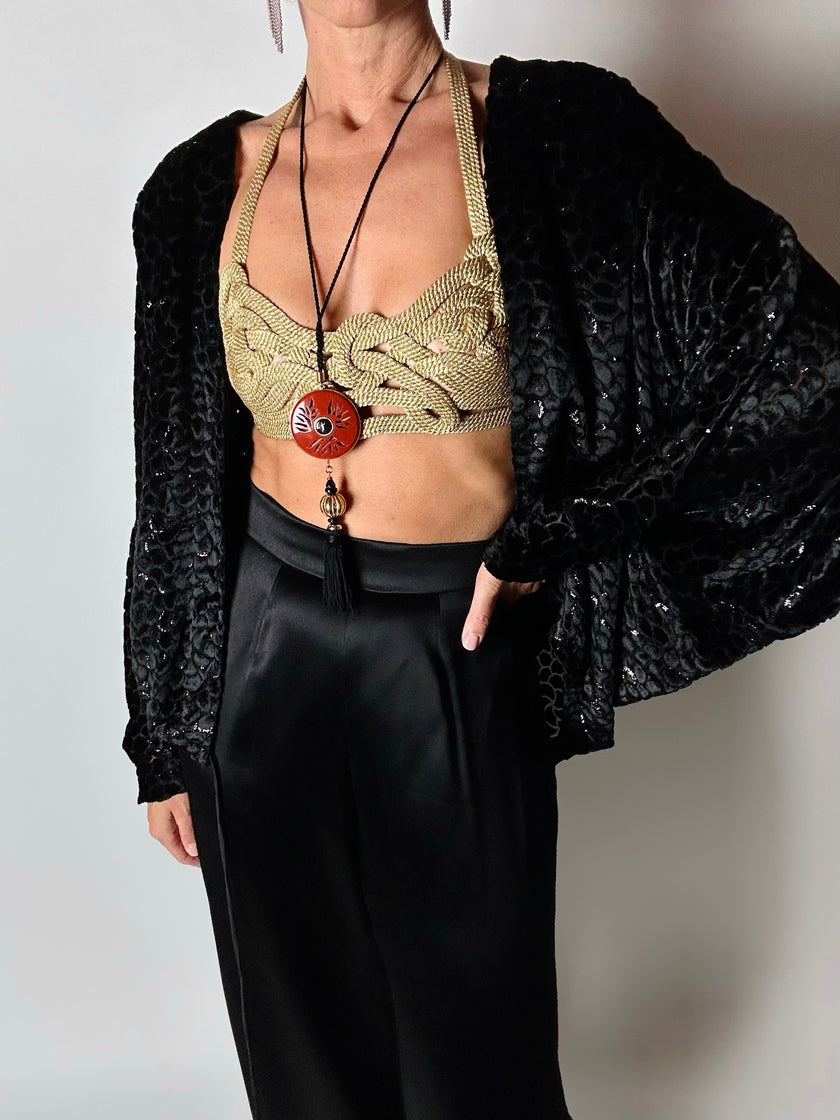 Giacca vintage Valeria Ferri in velluto di seta dévoré nero e lurex