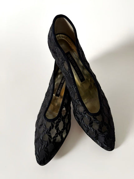 Ballerine vintage Walter Steiger in rete nera ricamata