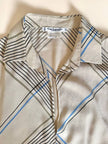 Abito Guy Laroche in crepe beige fantasia geometrica nera e azzurra
