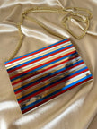 Pochette à lamelles miroirs multicolores avec bandoulière chaîne