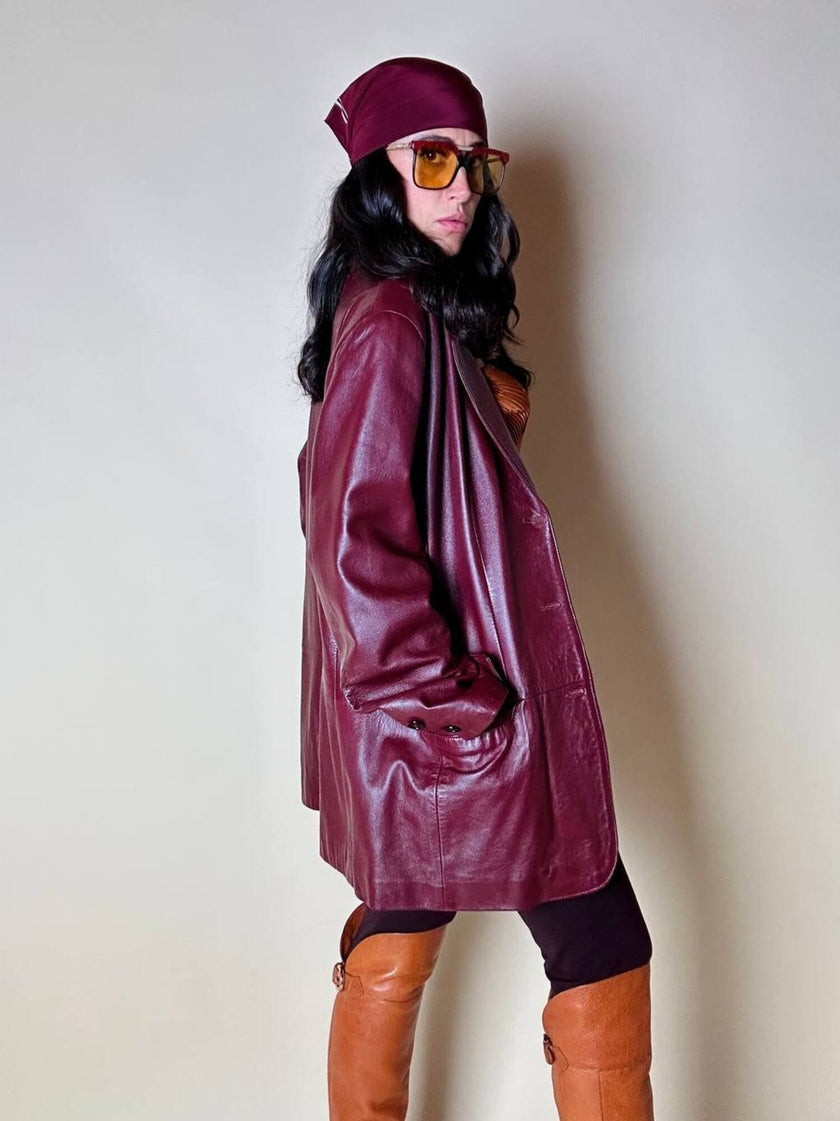 Blazer oversize in pelle bordeaux Max