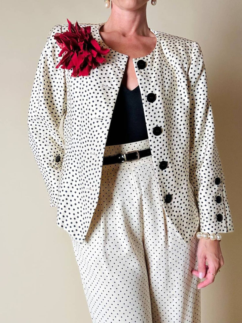 Blazer in seta color panna a pois neri “Yves Saint Laurent”