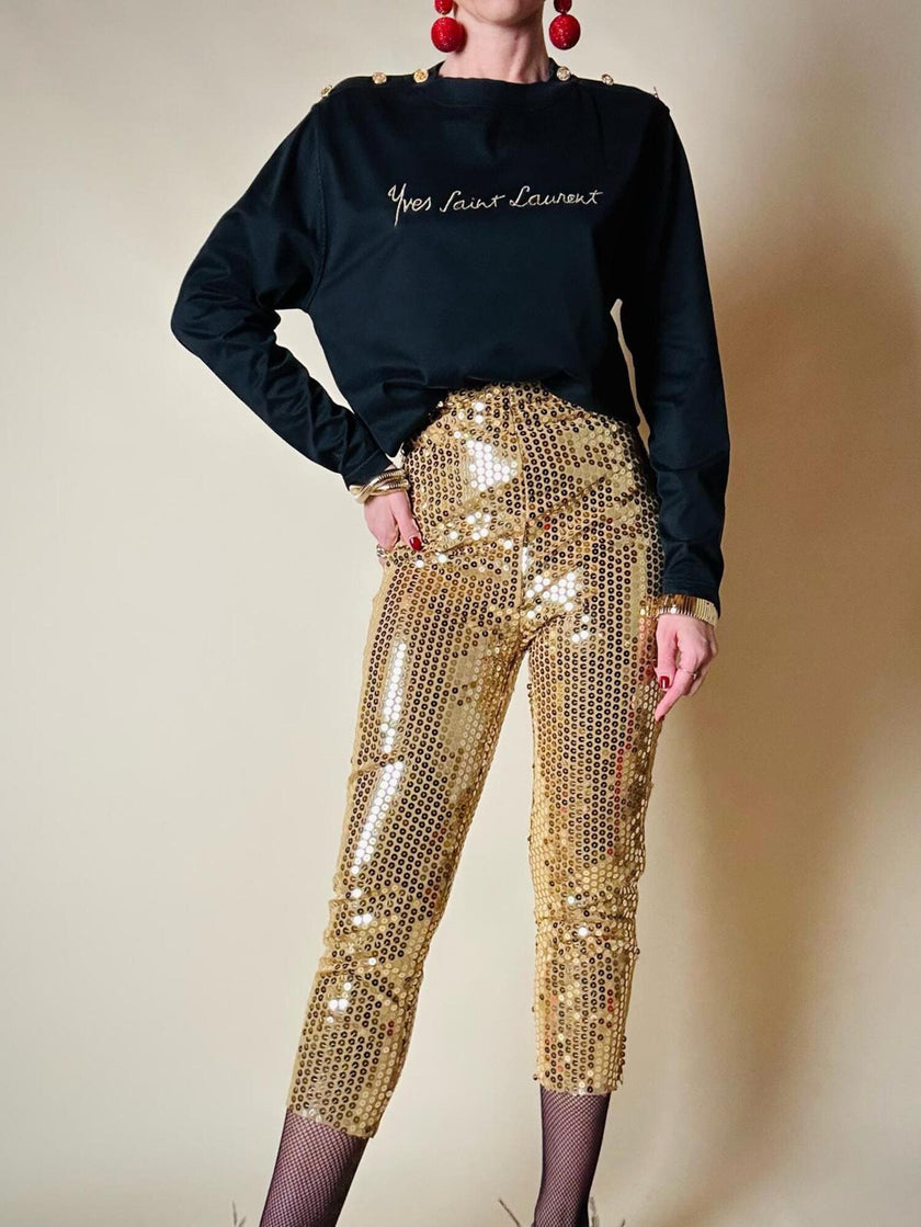 Maglia in cotone nero con bottoni dorati “Yves Saint Laurent”