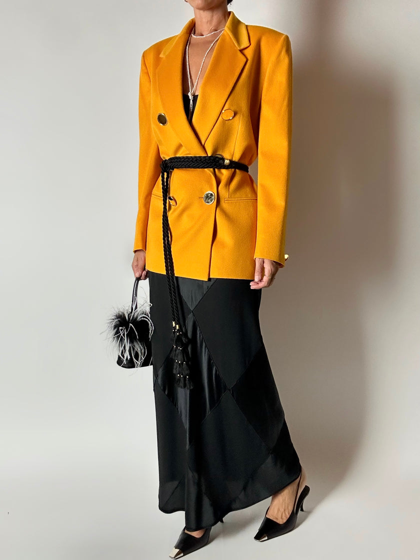 Blazer vintage Genny in cashmere giallo becco d’oca con bottoni gioiello dorati