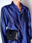 Giacca-camicia vintage in tessuto jacquard bluette