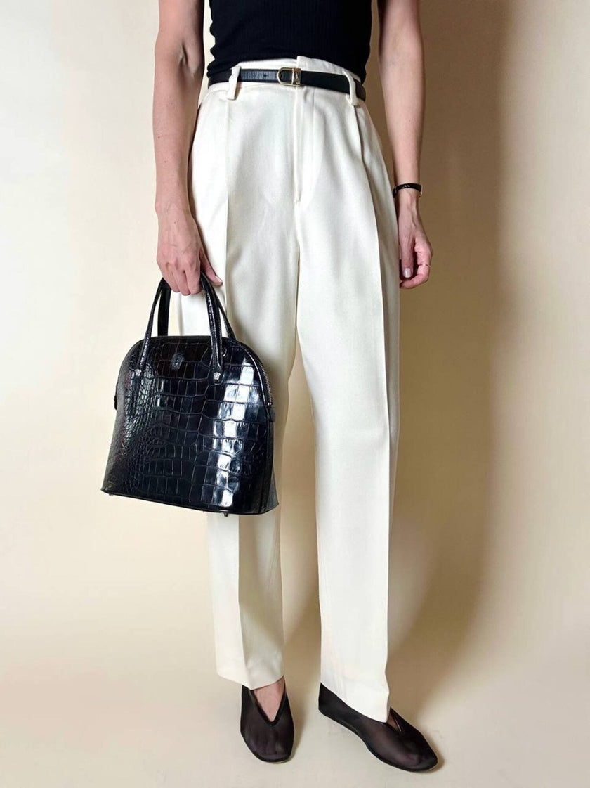 Pantalon vintage en laine et cachemire crème Ellen Tracy