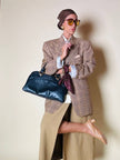 Blazer oversize in fresco di lana principe di Galles beige e marrone Vincam