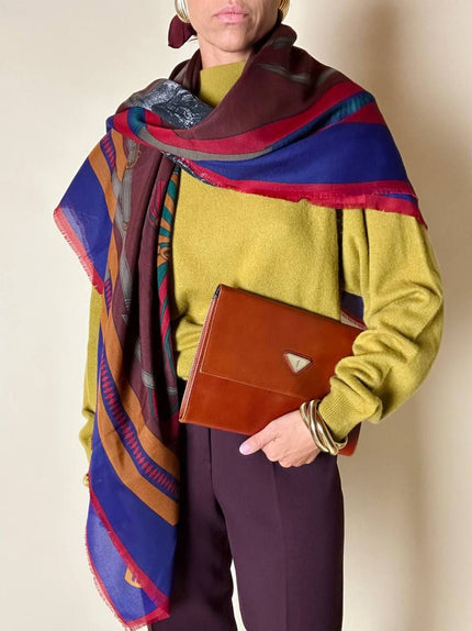 Scialle multicolor in misto lana fantasia equestre