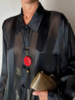 Camicia vintage Marina Rinaldi in chiffon di seta dèvorè a righe verticali