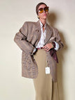 Blazer oversize in fresco di lana principe di Galles beige e marrone Vincam