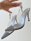 Slingback vintage a punta in plexi e strass argento Stuart Weitzman