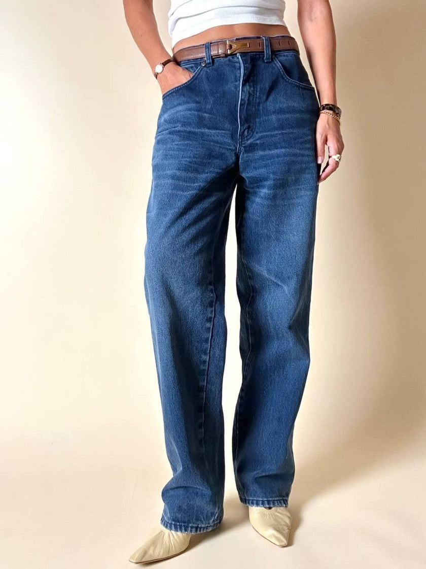 Jeans Yves Saint Laurent Vintage Boy-Friend in Denim Blu Scuro Slavato