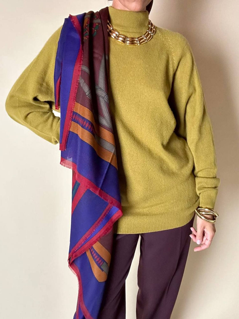 Scialle multicolor in misto lana fantasia equestre