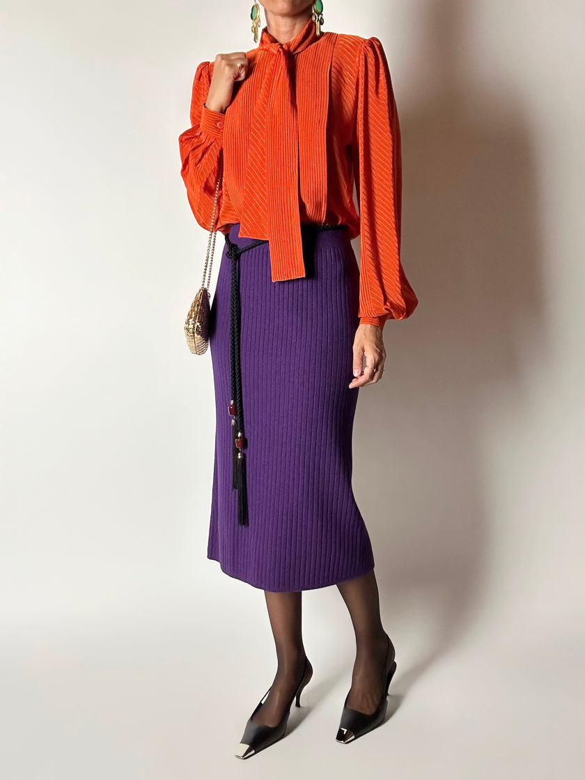 Gonna longuette Letizia De Meo in maglia viola a coste