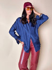 Camicia in seta Alberto Biani blu oltremare con fantasia cachemire