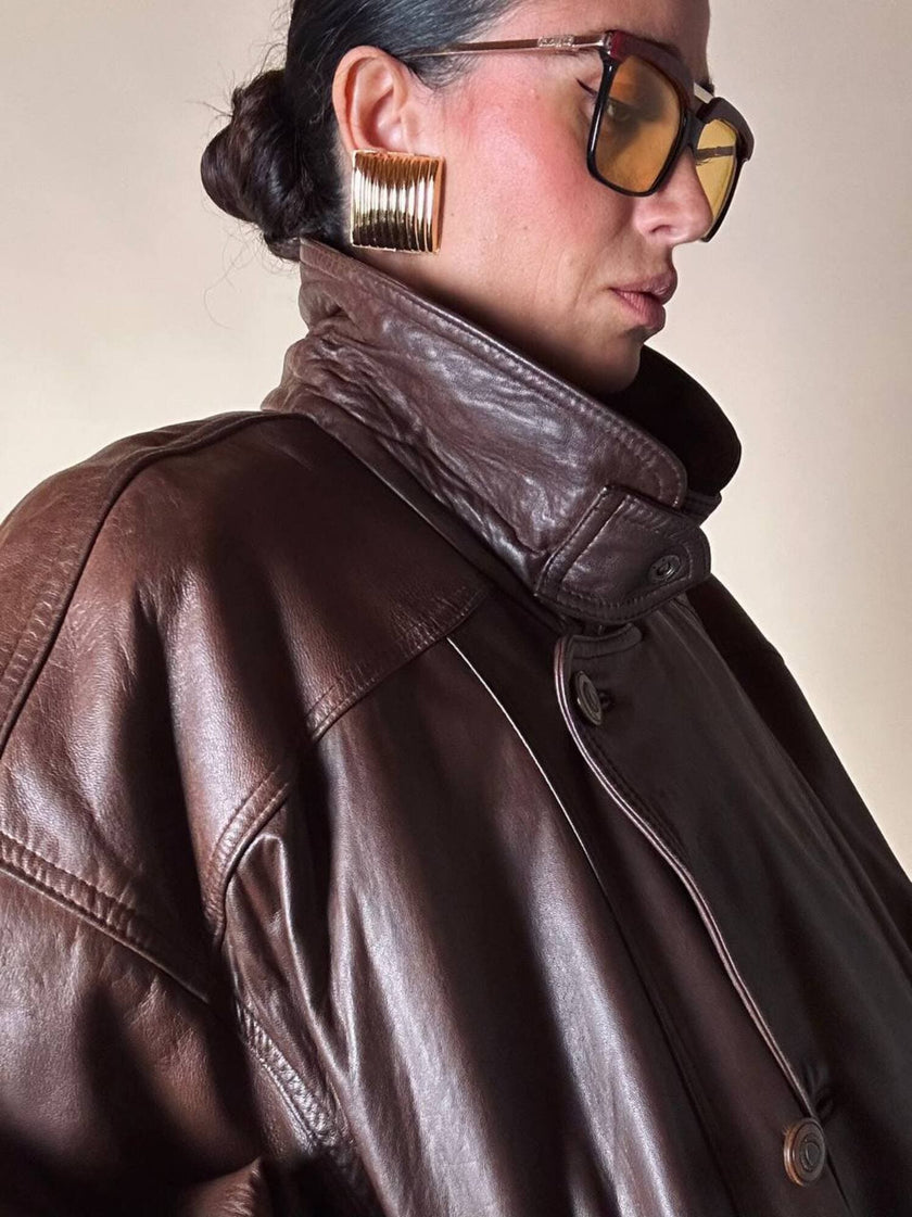 Bomber aviator in pelle color cioccolato “Laps”