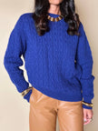 Maglione a trecce girocollo blu Cloisonne Alba Fornari