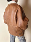 Schearling doppiopetto in pelle color cuoio con vello naturale Shearling Original