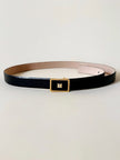 Cintura in pelle nera con fibbia rettangolare dorata “Yves Saint Laurent”