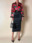 Camicia satroriale in raso di seta fantasia rose rosse