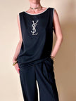 Canottiera in cotone nero con maxi logo ricamato “Yves Saint Laurent”