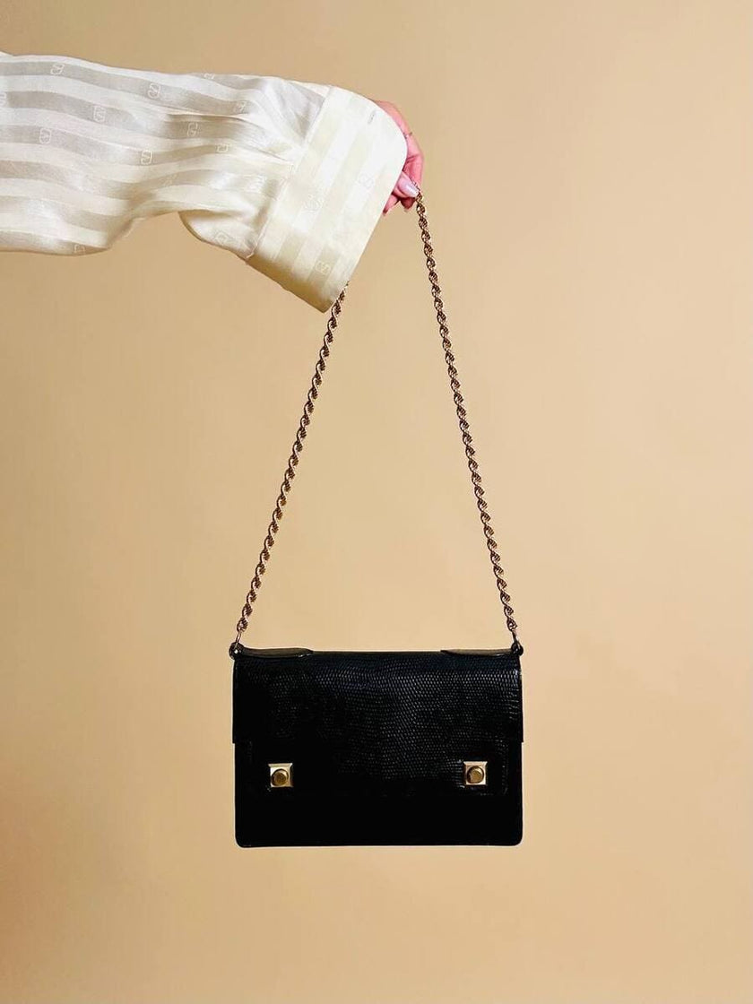 Borsa in pelle nera in stampa tejus 