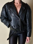 Giacca biker vintage in pelle nera ultra soft con fodera trapuntata in raso