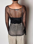 Maglia gioiello vintage List in rete operata con microperline nere