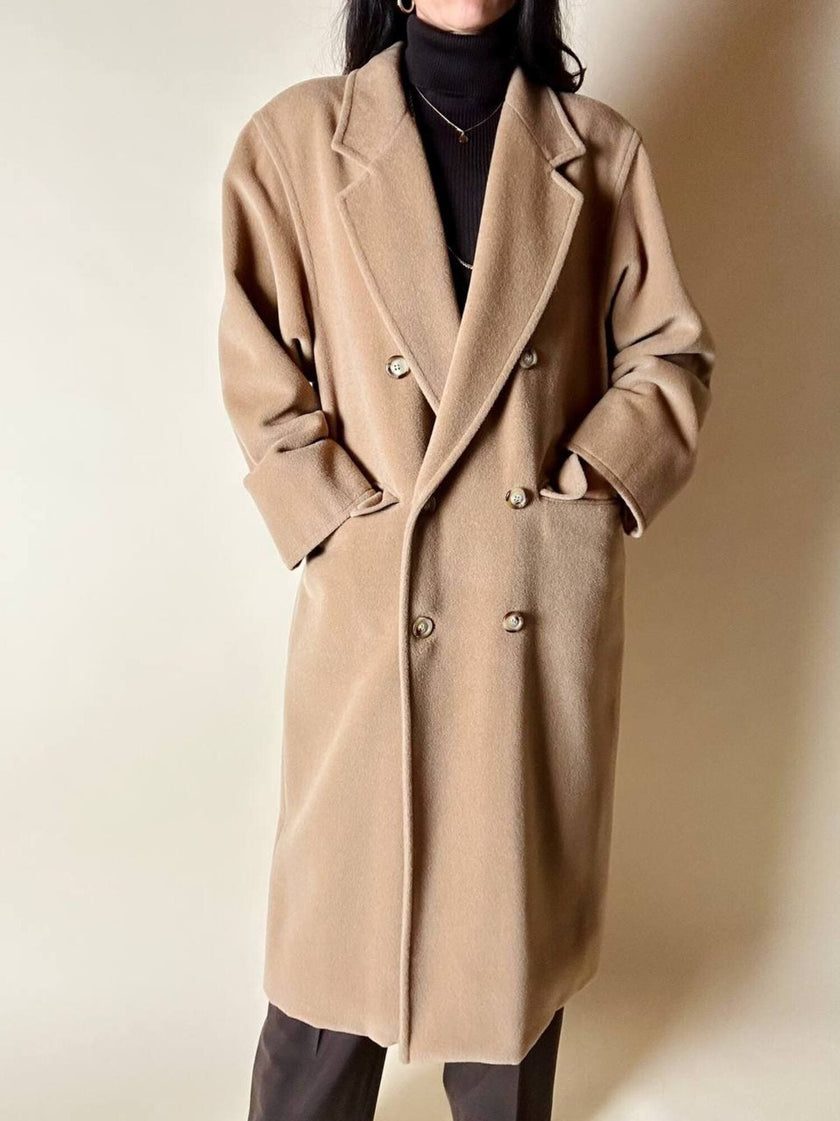 Cappotto doppiopetto Max Mara vintage in lana cammello chiaro