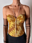 Bustier vintage La Perla in raso micro plissé ocra con scollo a cuore