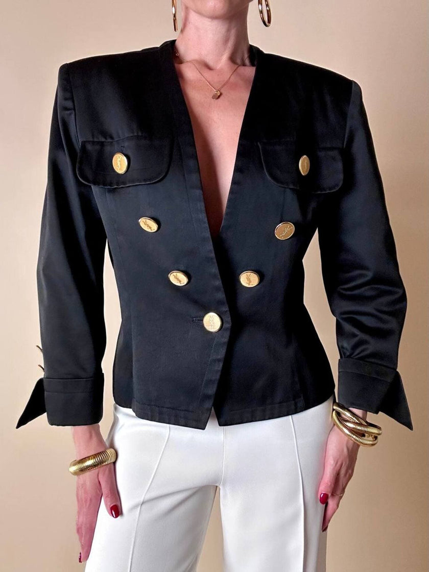 Blazer nero con bottoni gioiello dorati “Yves Saint Laurent”