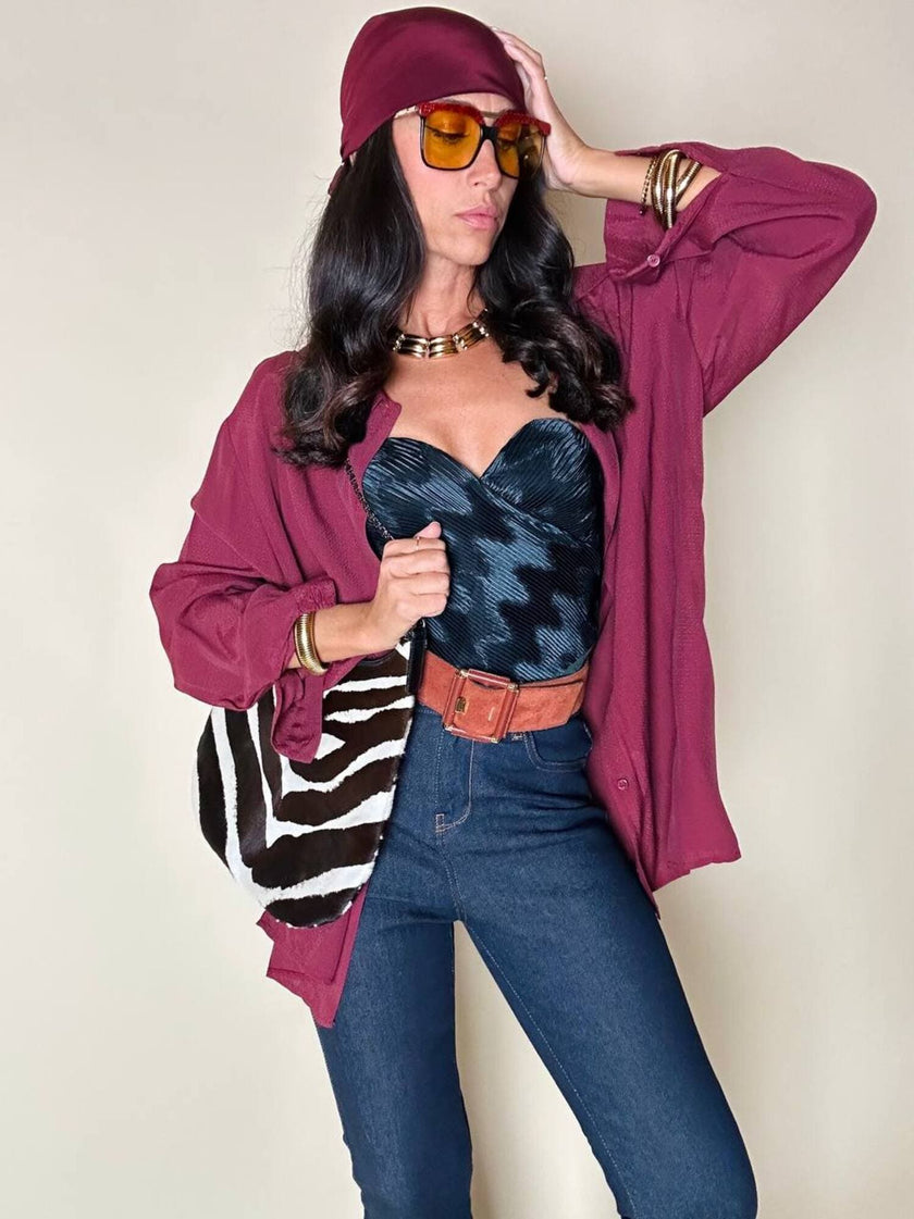 Camicia oversize Fuoriskema in viscosa jacquard color vinaccia