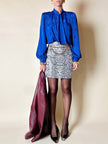 Camicia vintage Tricosa Paris in tessuto jacquard operato a losanghe bluette con nastro al collo