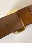 Cintura Celine in pelle color cuoio con fibbia rotonda in metallo dorato