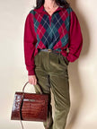 Pullover Yves Saint Laurent fantasia Argyle rosso Borgogna verde inglese e blu notte